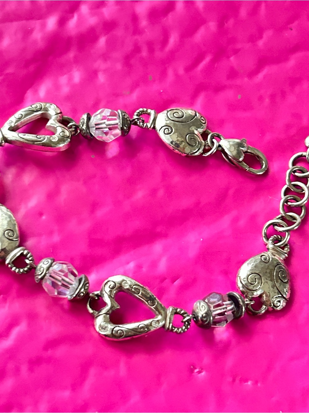 Brighton Heartland bracelet  w/embossed heart charms and crystal beads